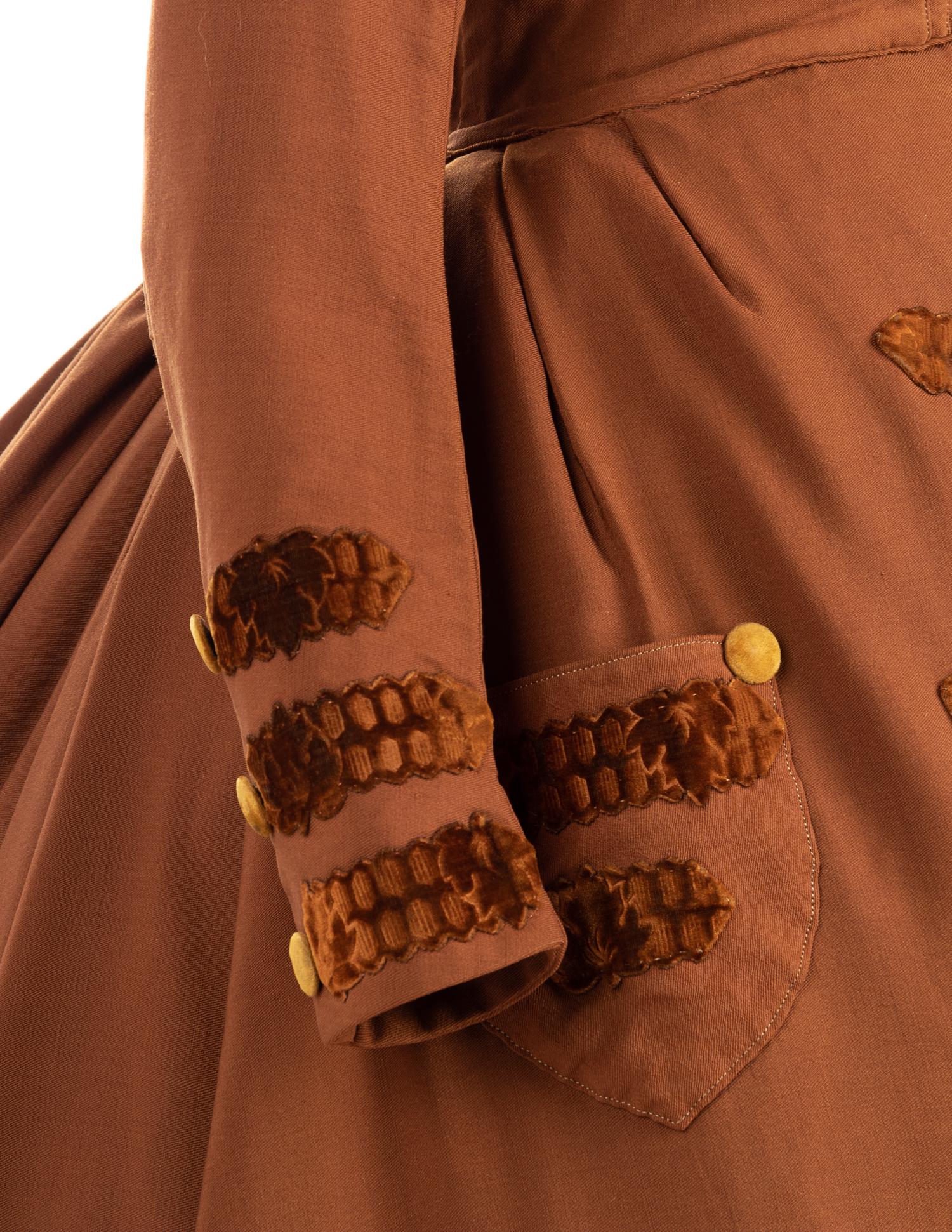 Wool Walking Dress/Coat Trimmed with Velvet, 1860s