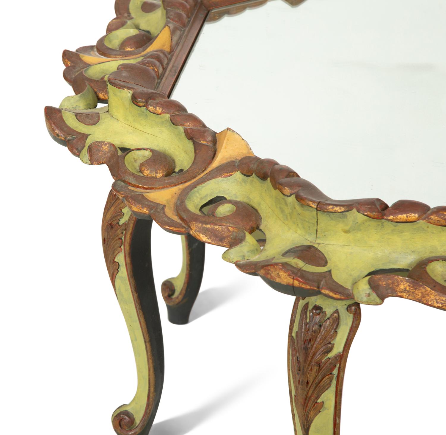 An Italian Painted Low Coffee Table with Mirror Inset Top