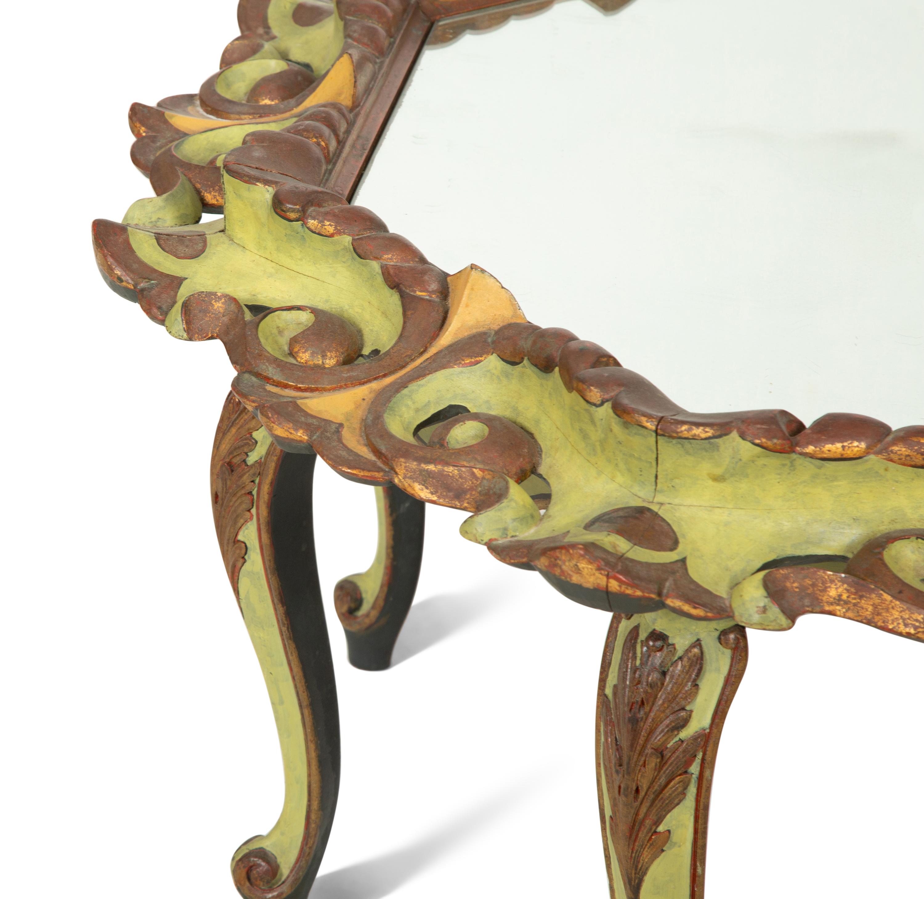 An Italian Painted Low Coffee Table with Mirror Inset Top