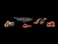 Five Japanese Carved Wood Netsuke