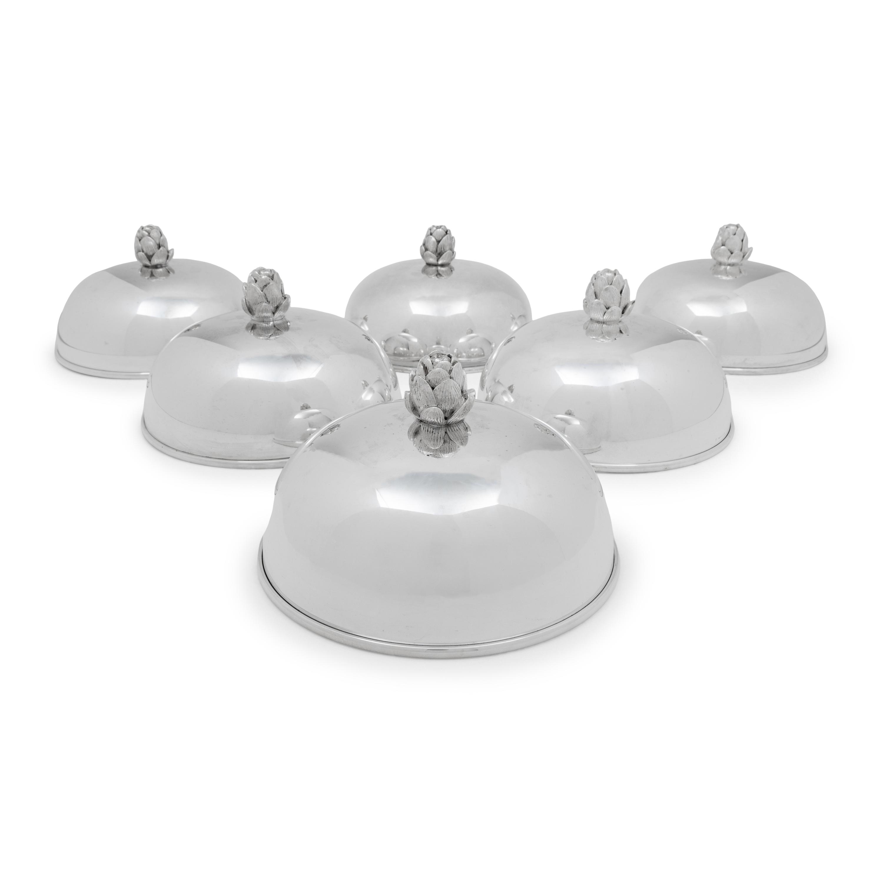 A Set of Six Puiforcat Silver-Plate Cloches