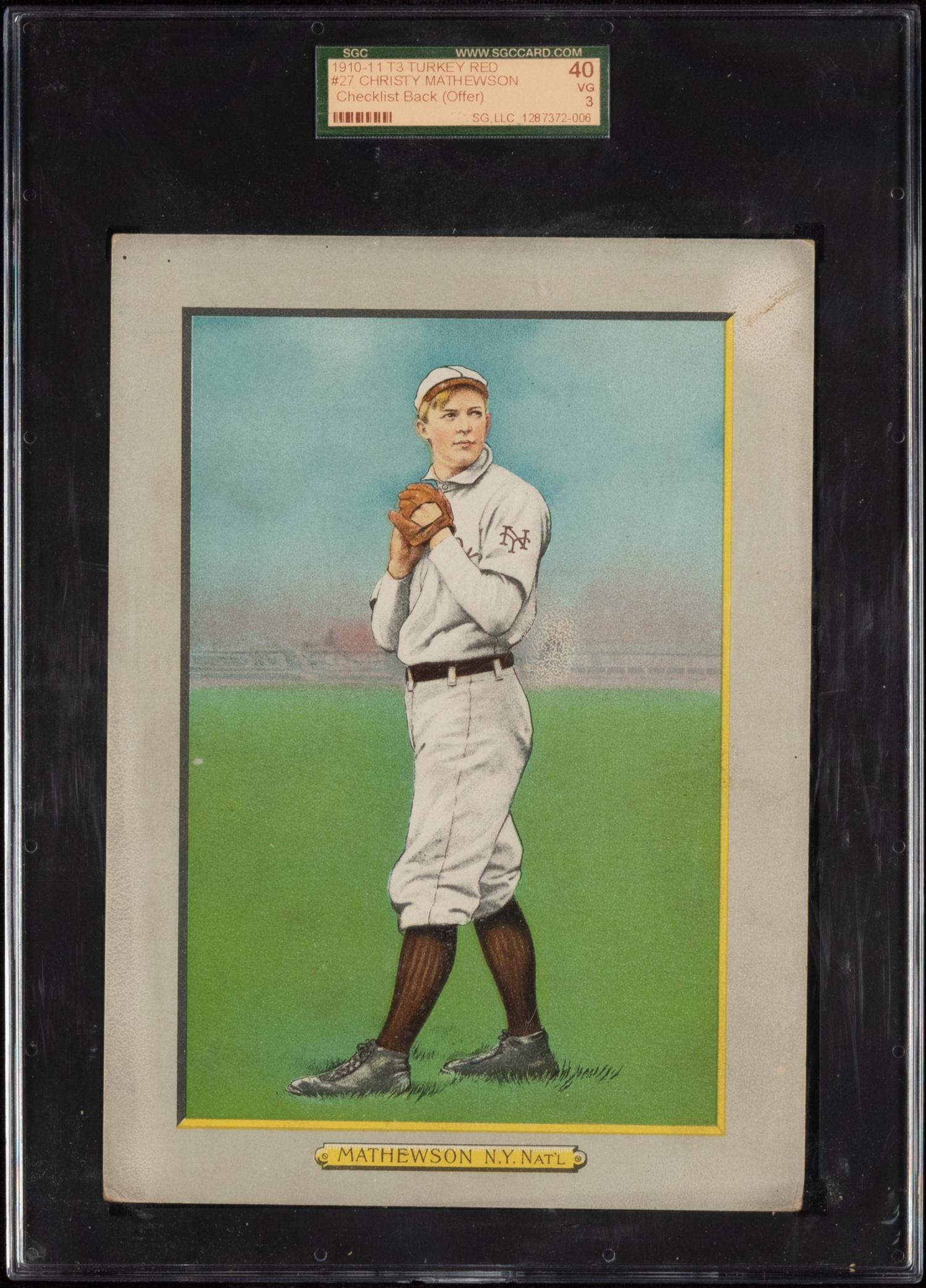 A 1911 T3 Turkey Red Cabinets Christy Mathewson Baseball Card (SGC 3 VG) Checklist Back