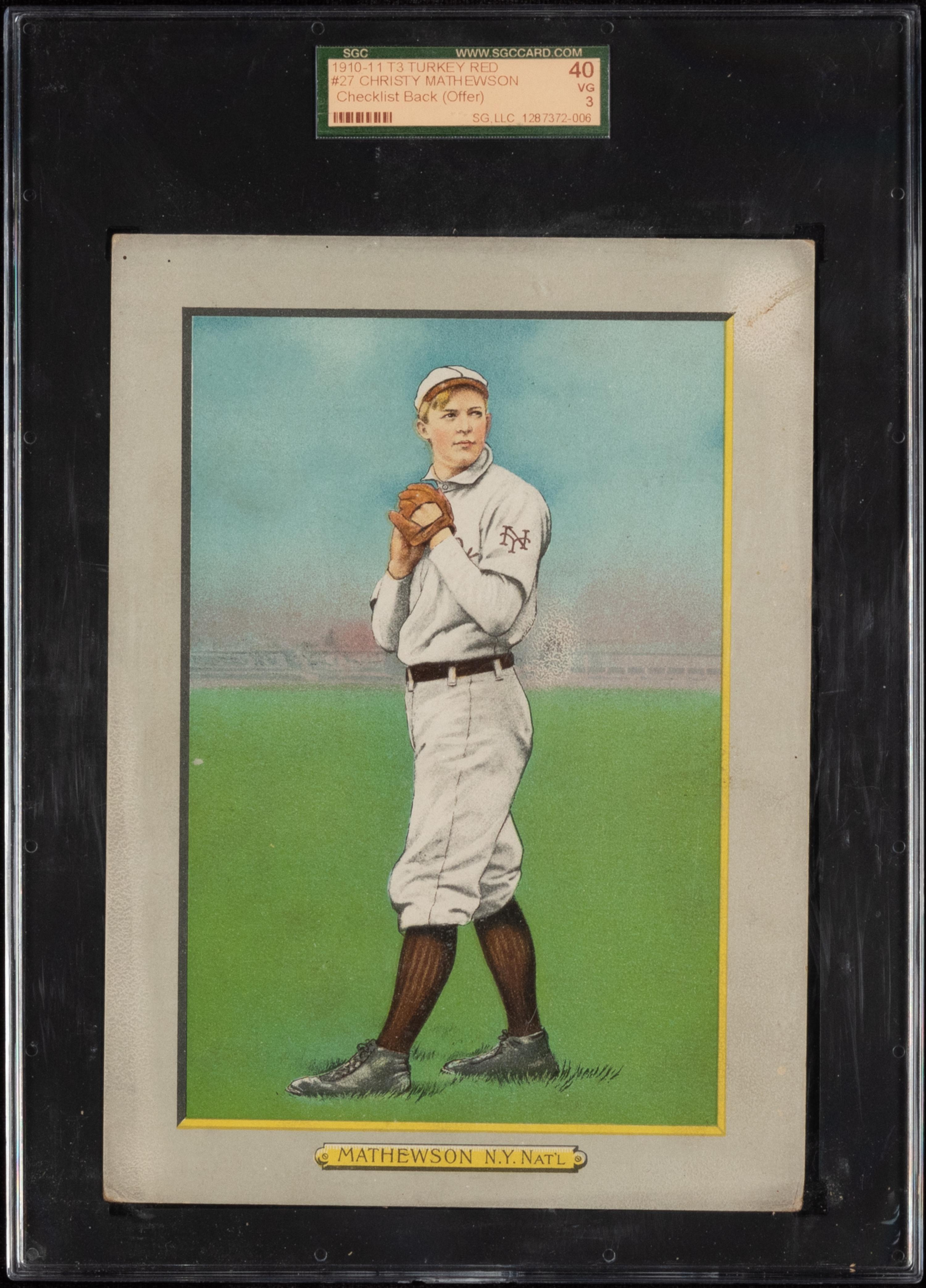 A 1911 T3 Turkey Red Cabinets Christy Mathewson Baseball Card (SGC 3 VG) Checklist Back