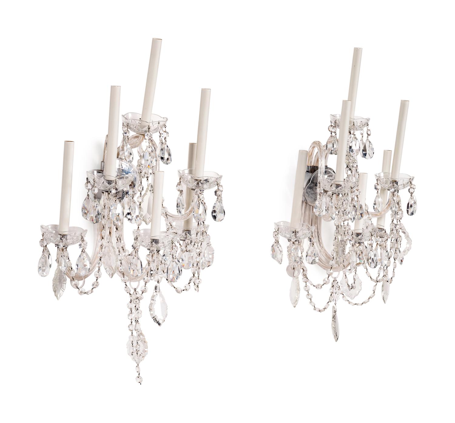 A Pair of Cut Glass Six-Light Sconces