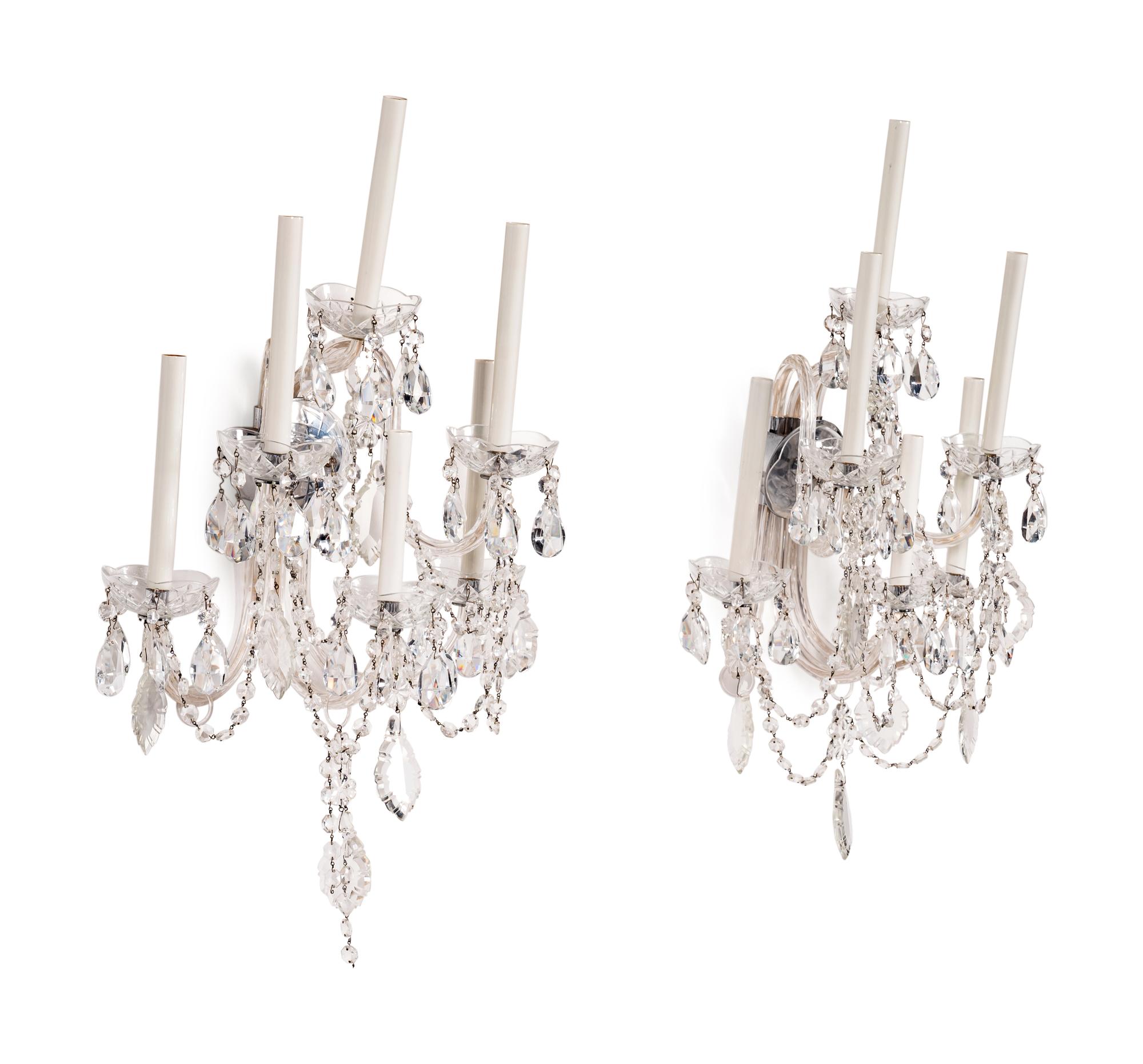 A Pair of Cut Glass Six-Light Sconces