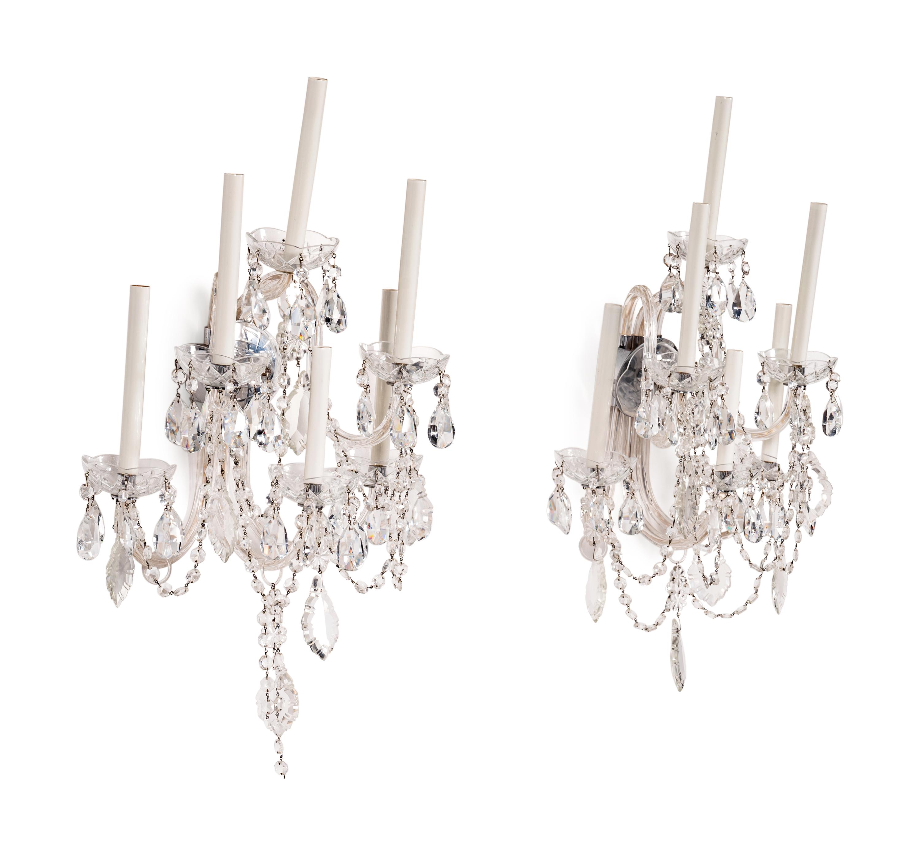 A Pair of Cut Glass Six-Light Sconces