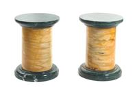 A Pair of Green and Sienna Marble Pedestals, Height 23 7/8 inches.