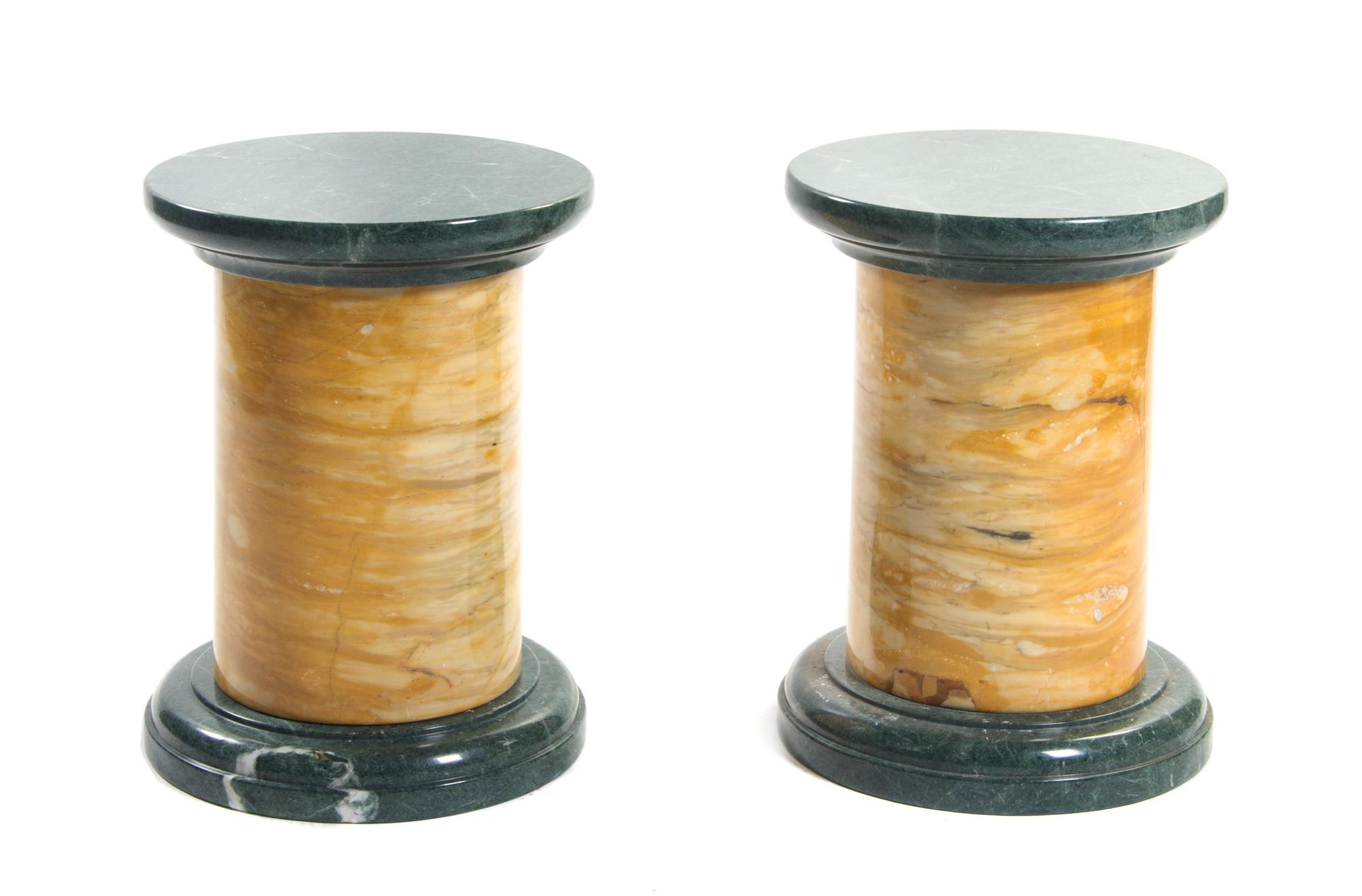 A Pair of Green and Sienna Marble Pedestals, Height 23 7/8 inches.