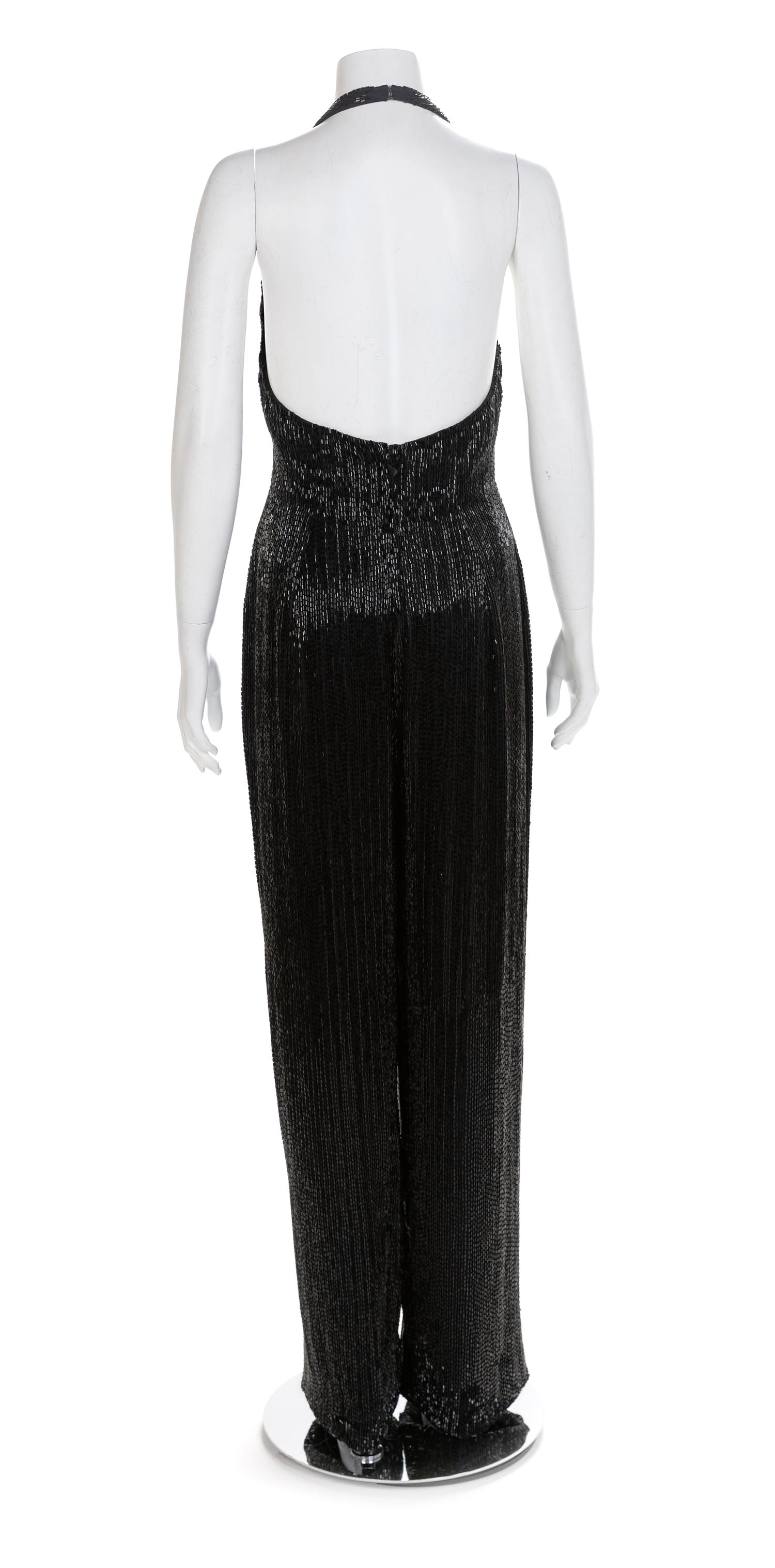 J&M Costumers Hollywood Black Glass Bead Jumpsuit, 1980-90s No size label