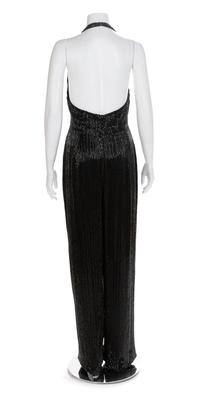 J&M Costumers Hollywood Black Glass Bead Jumpsuit, 1980-90s No size label
