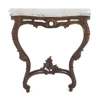 A Louis XV Style Carved Walnut Marble-Top Console Table