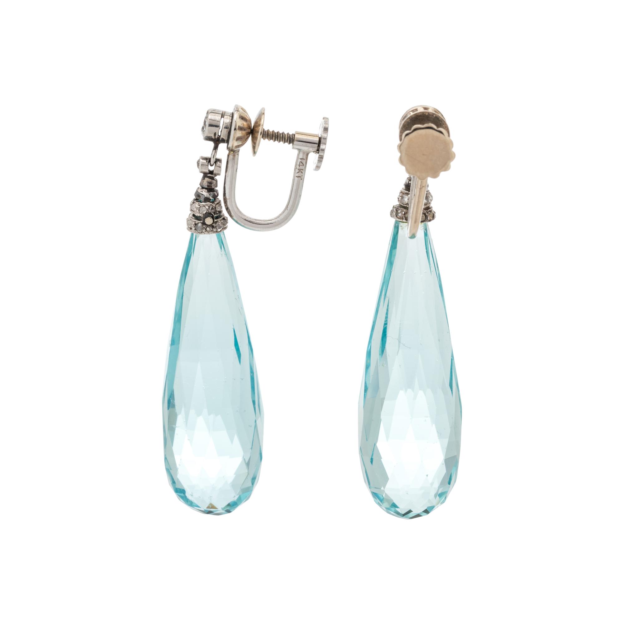 AQUAMARINE AND DIAMOND EARCLIPS