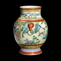 A Chinese Famille Rose Porcelain Baluster Hu Vase 粉彩竹林七賢圖雙耳壺