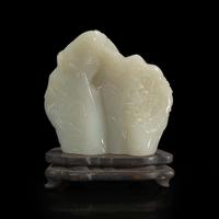 A small Chinese carved celadon-grey jade "mountain" 青灰玉山子 20th century ????