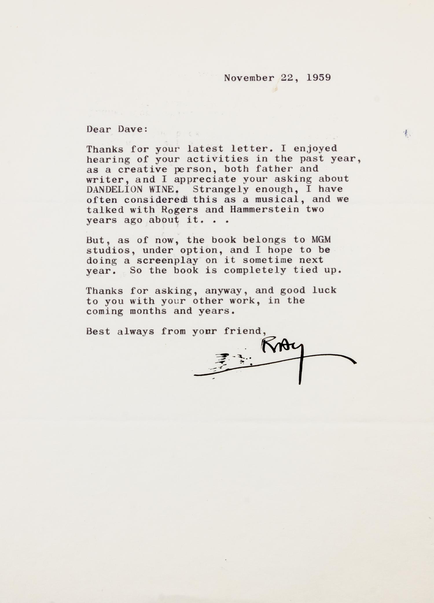 BRADBURY, RAY. An archive of typed letters signed. With an illustrated cover.