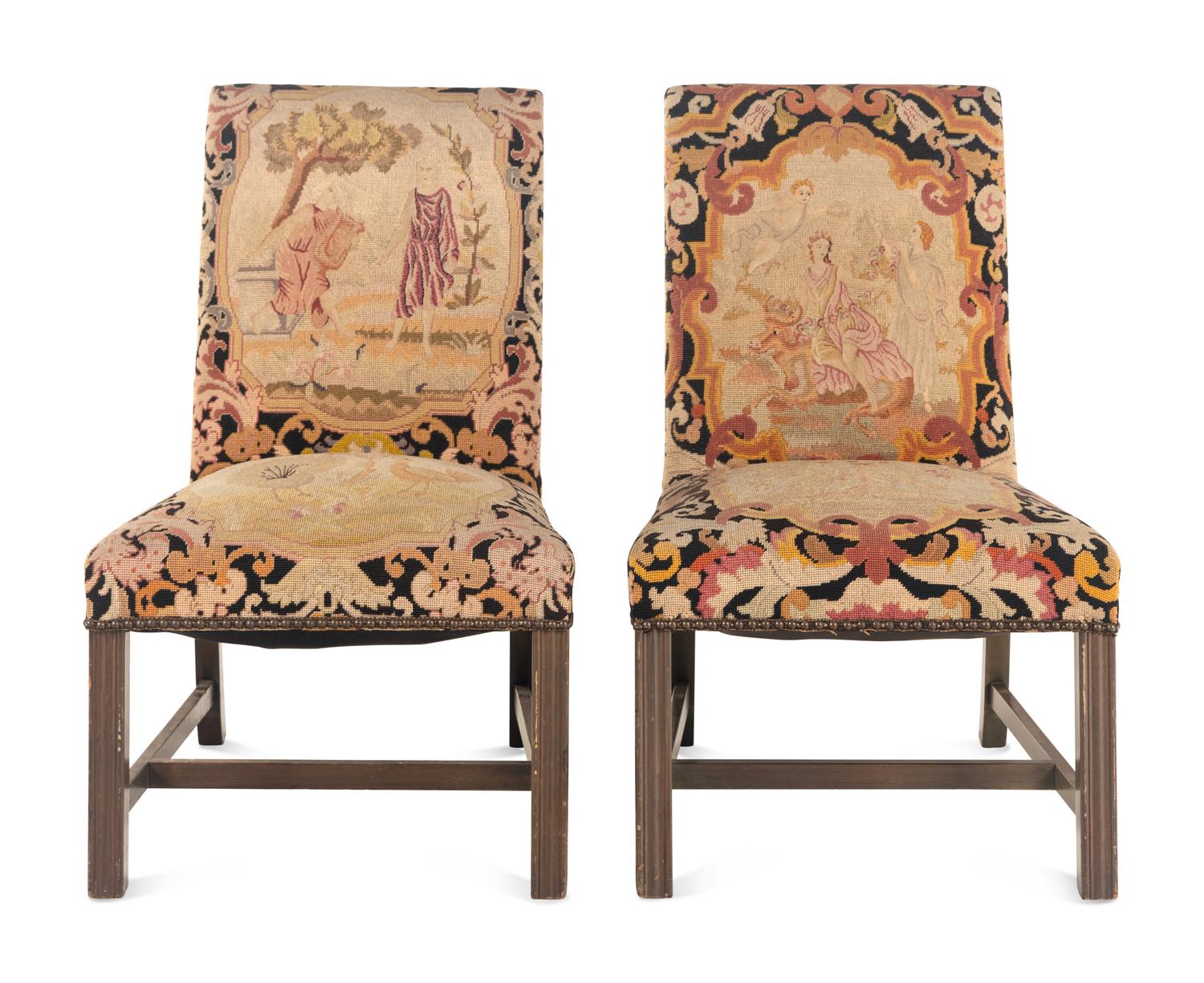 A Pair of George III Style Needlepoint Upholstered Side Chairs