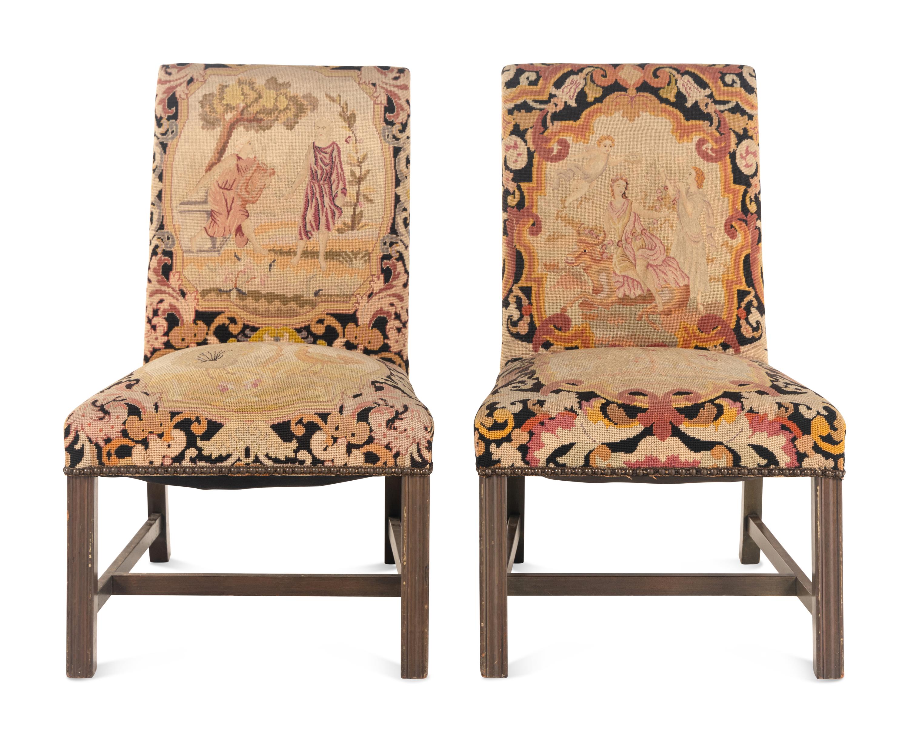 A Pair of George III Style Needlepoint Upholstered Side Chairs