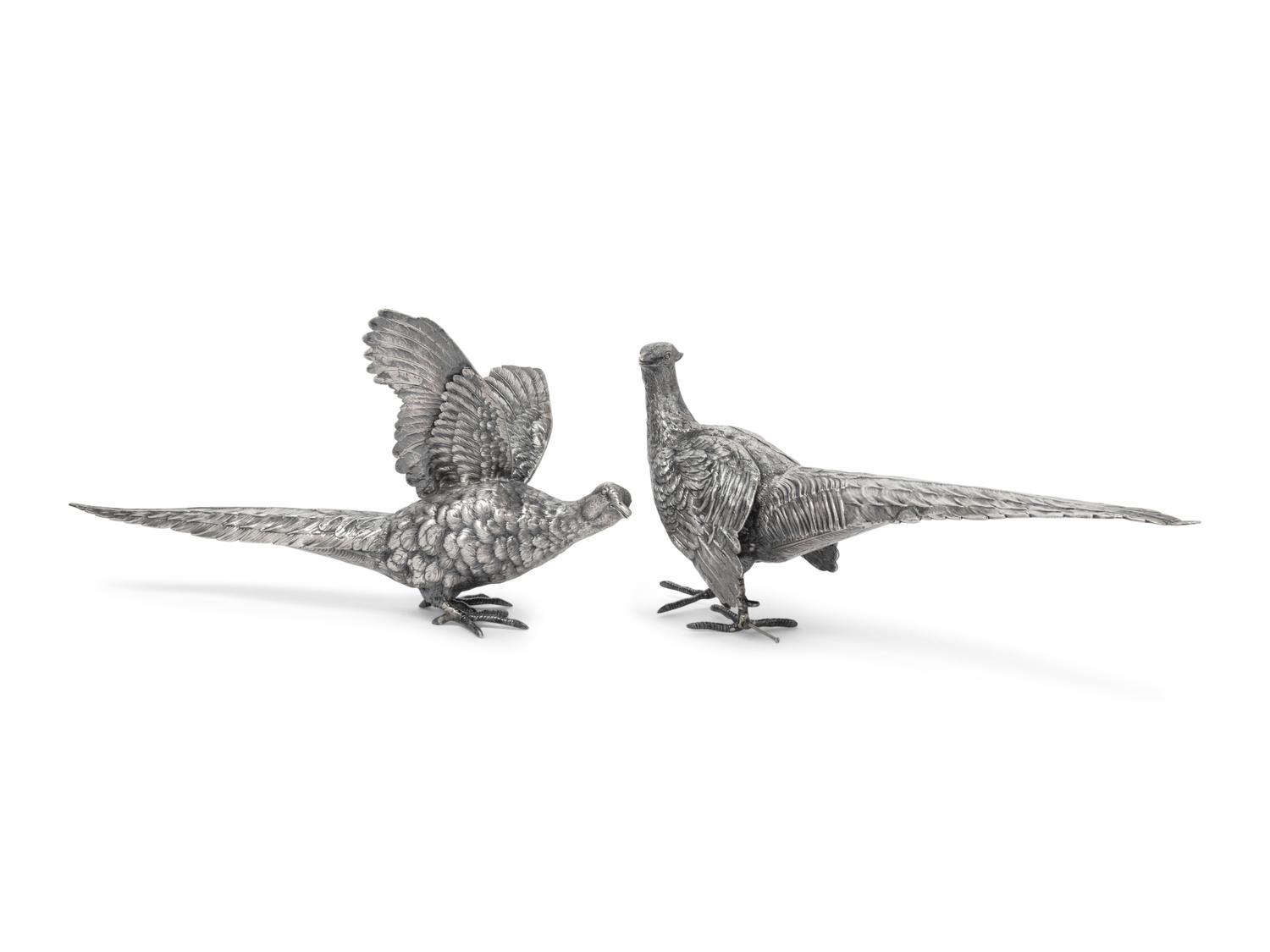 A Pair of Continental Silver-Plate Models of Pheasants