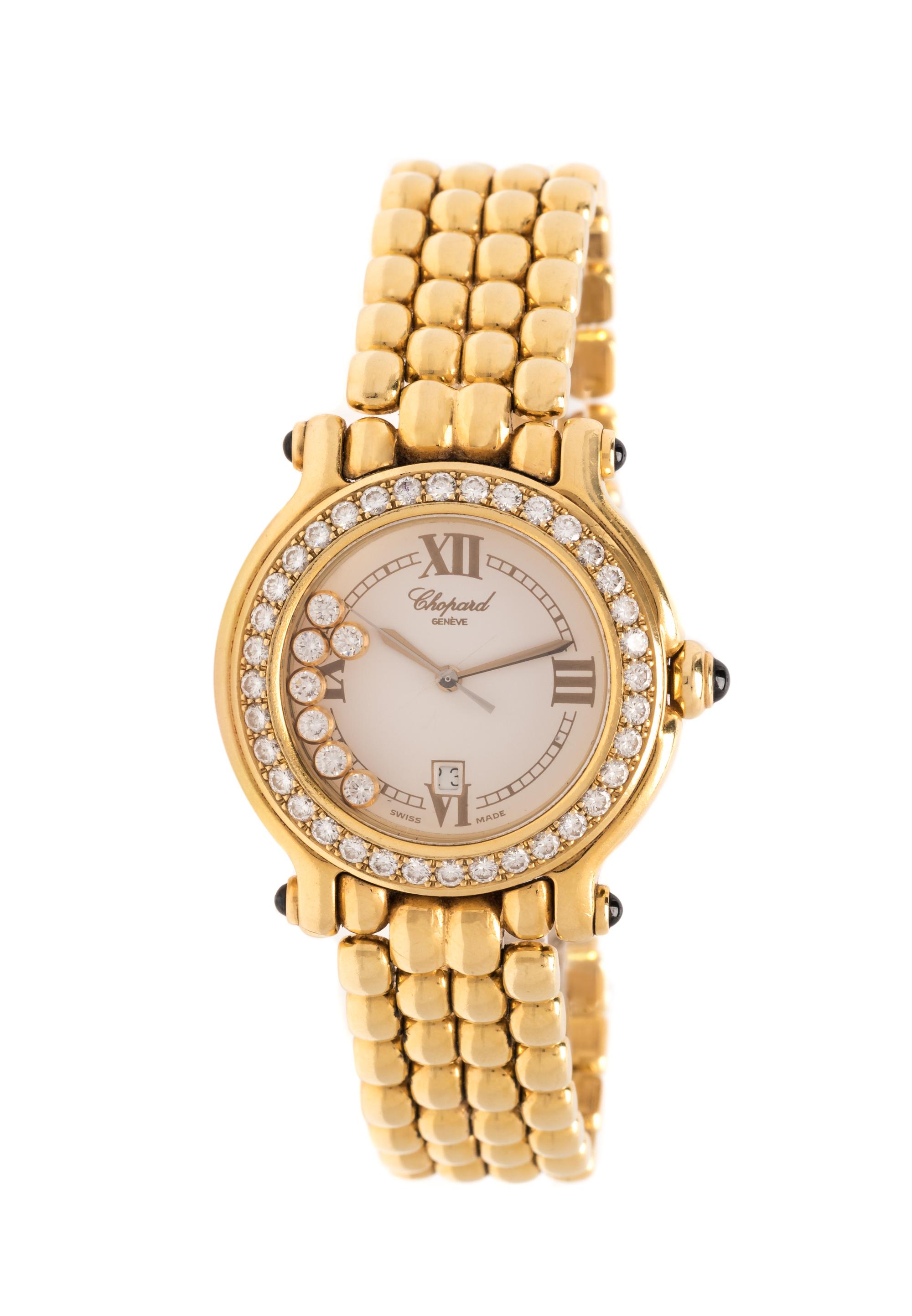 CHOPARD, 18K YELLOW GOLD AND DIAMOND 'HAPPY SPORT' WRISTWATCH