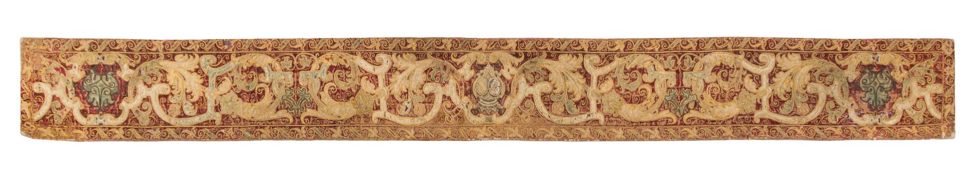 A Continental Embroidered Velvet Panel or Table Runner Length 99 x width 10 1/2 inches. — 17TH/18TH CENTURY