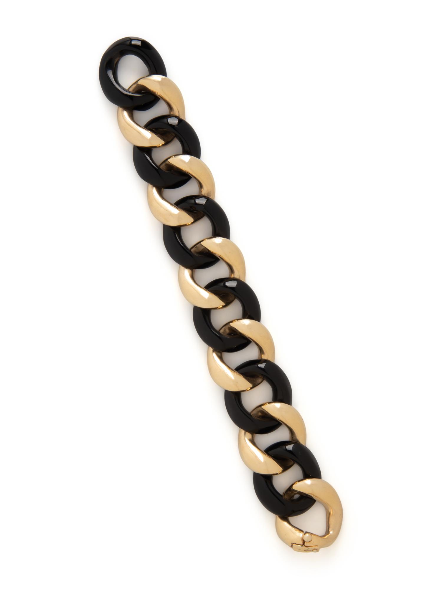 YELLOW GOLD AND ONYX LINK BRACELET