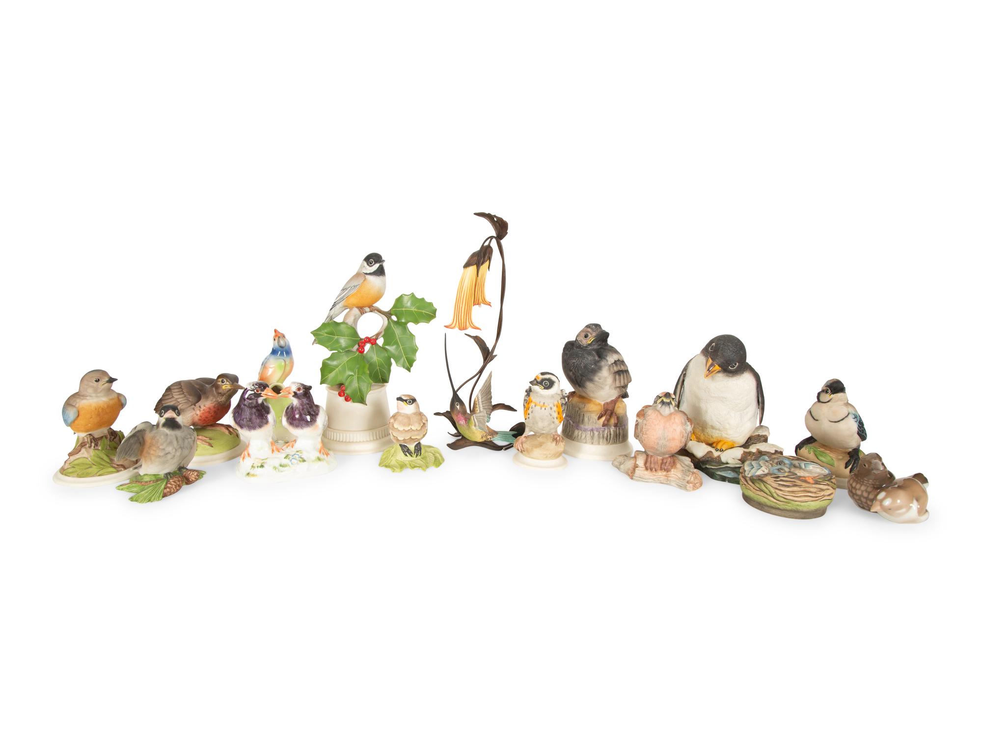 A Collection of Fourteen Porcelain Birds