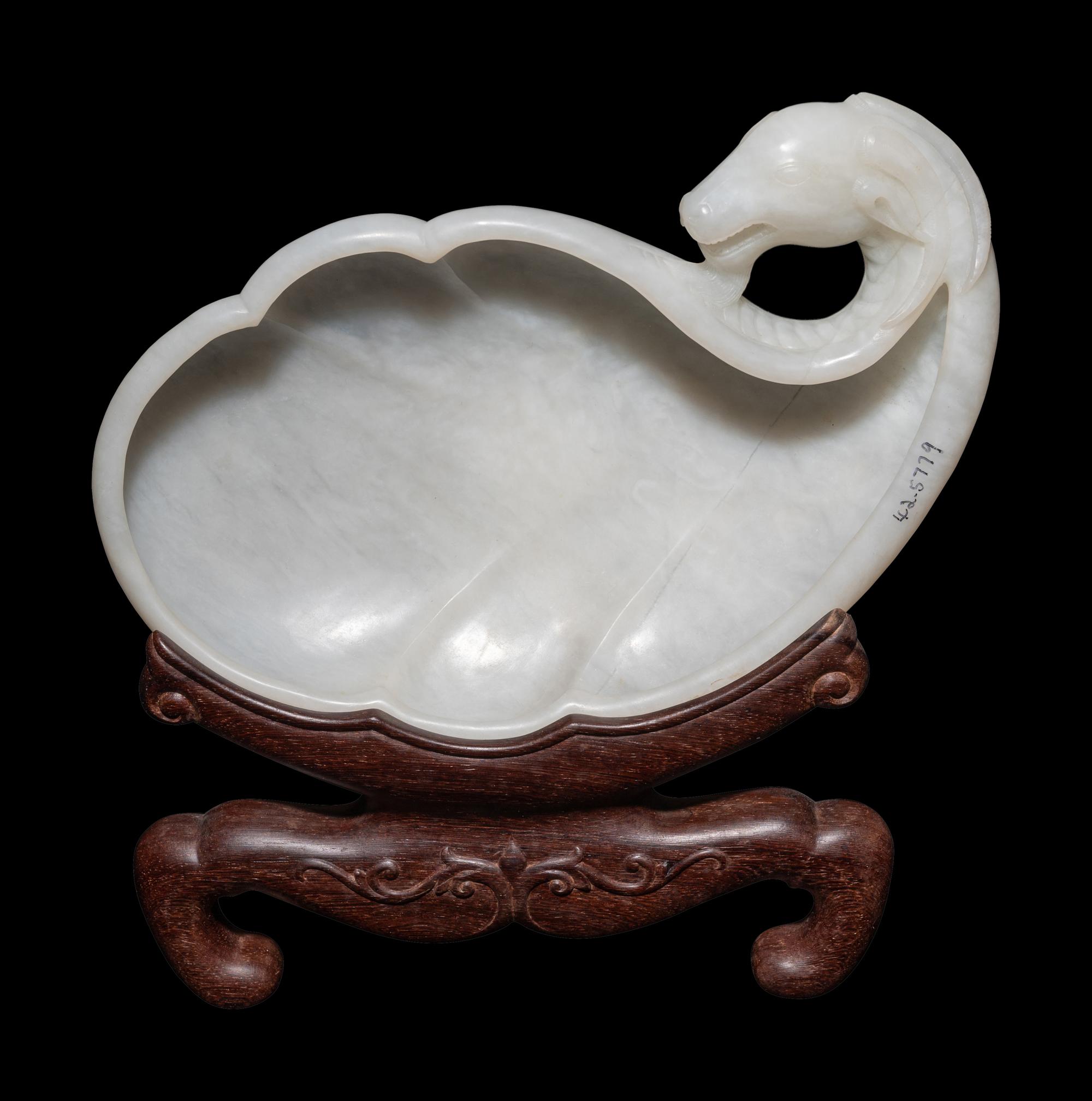 A Chinese White Jade 'Ram's Head' Dish