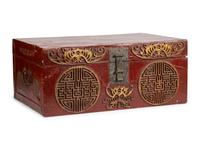 A Chinese Export Gilt Decorated Leather Trunk