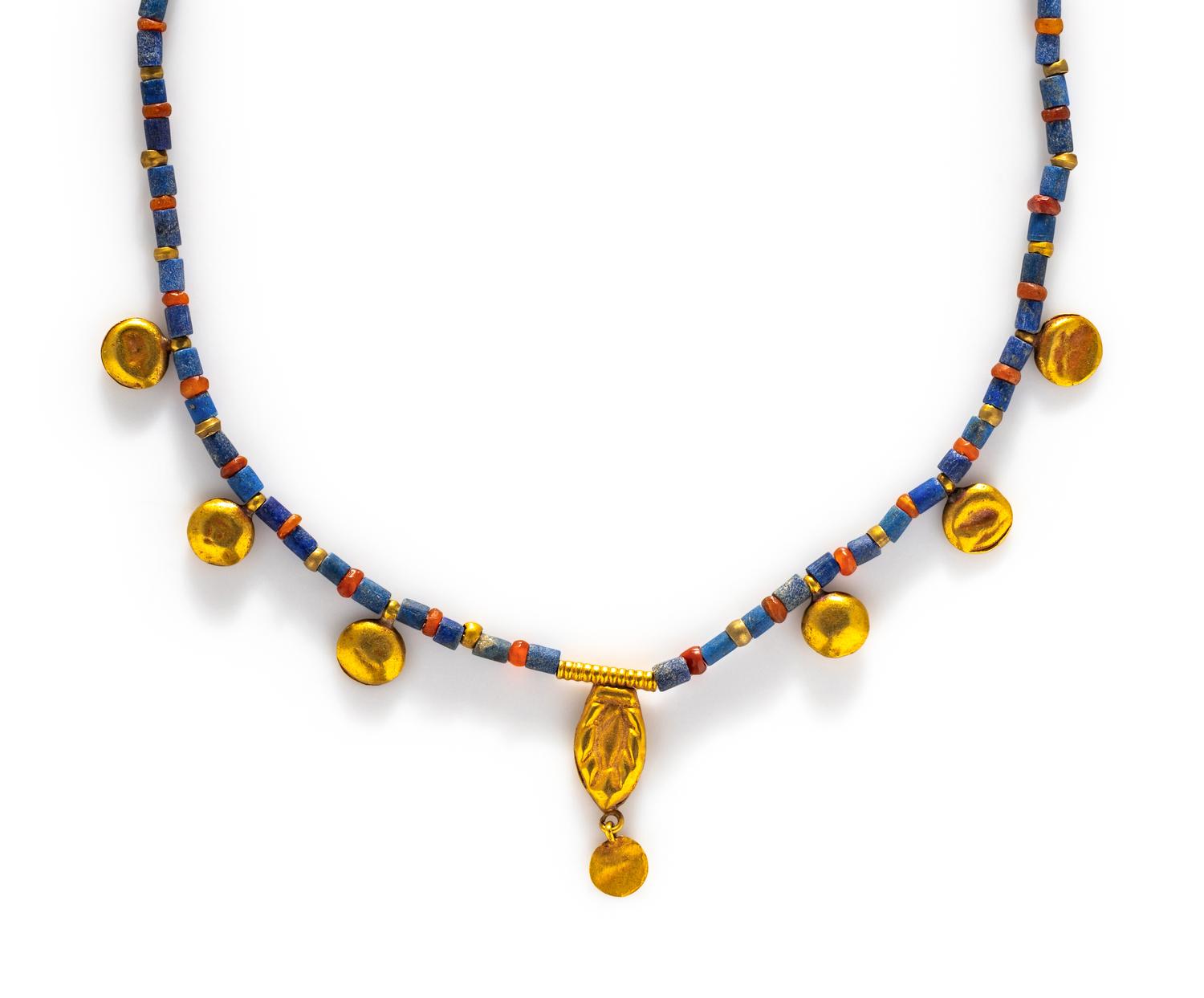An Egyptian Gold and Faience Bead Necklace