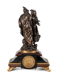 A French Gilt and Patinated Bronze and Marble Mantel Clock