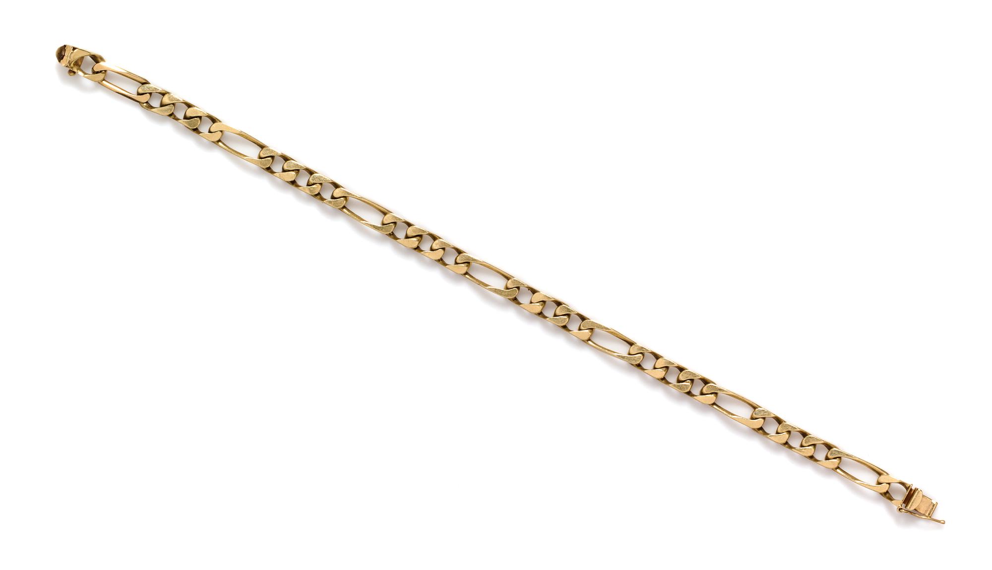 A 14 Karat Yellow Gold Figarro Link Bracelet, 12.40 dwts.