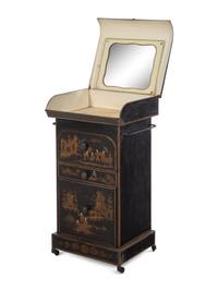 An English Chinoiserie Decorated Tôle Dressing Cabinet