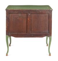 A Louis XV Provincial Style Green-Painted and Parcel-Gilt Commode