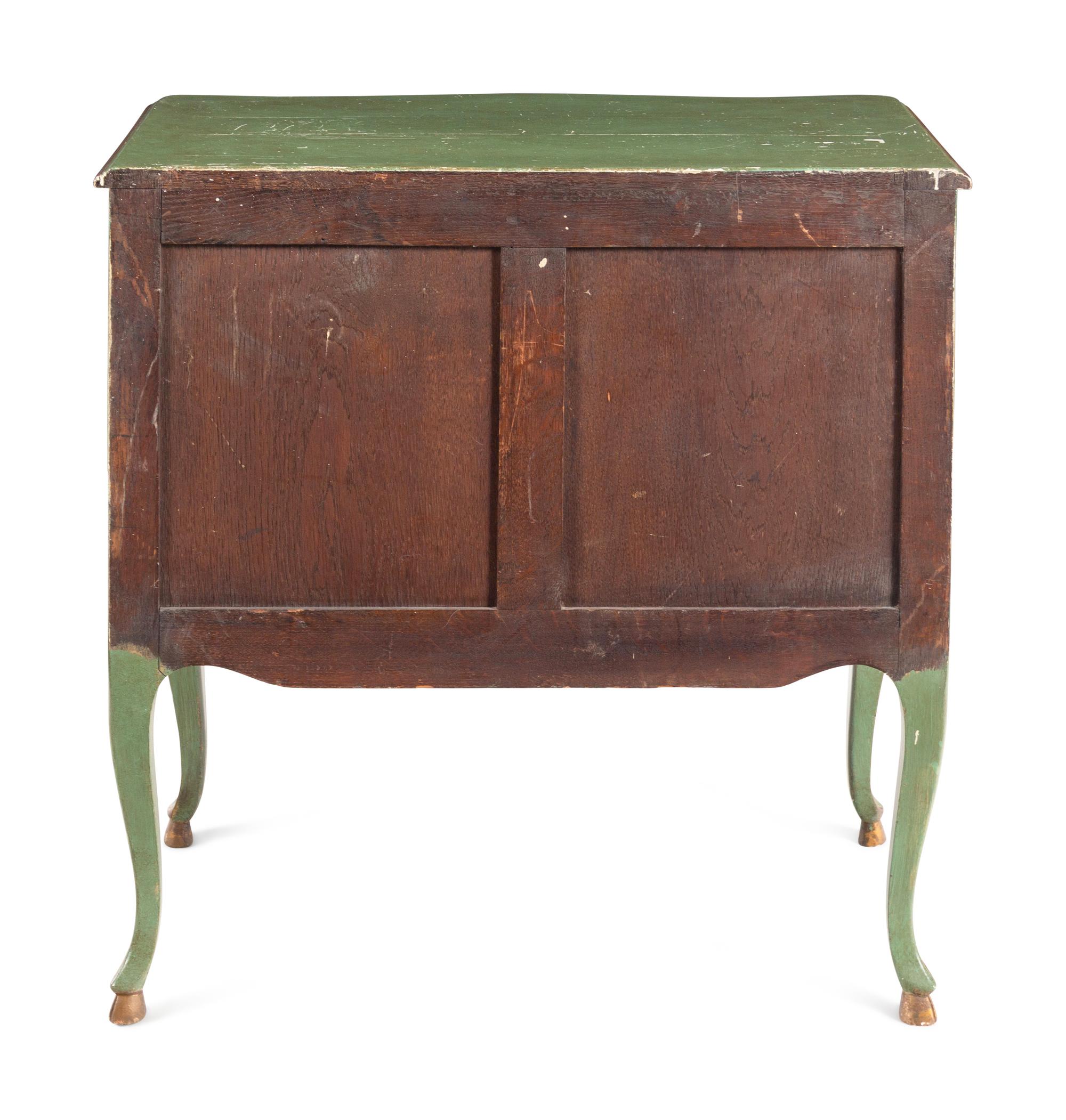 A Louis XV Provincial Style Green-Painted and Parcel-Gilt Commode