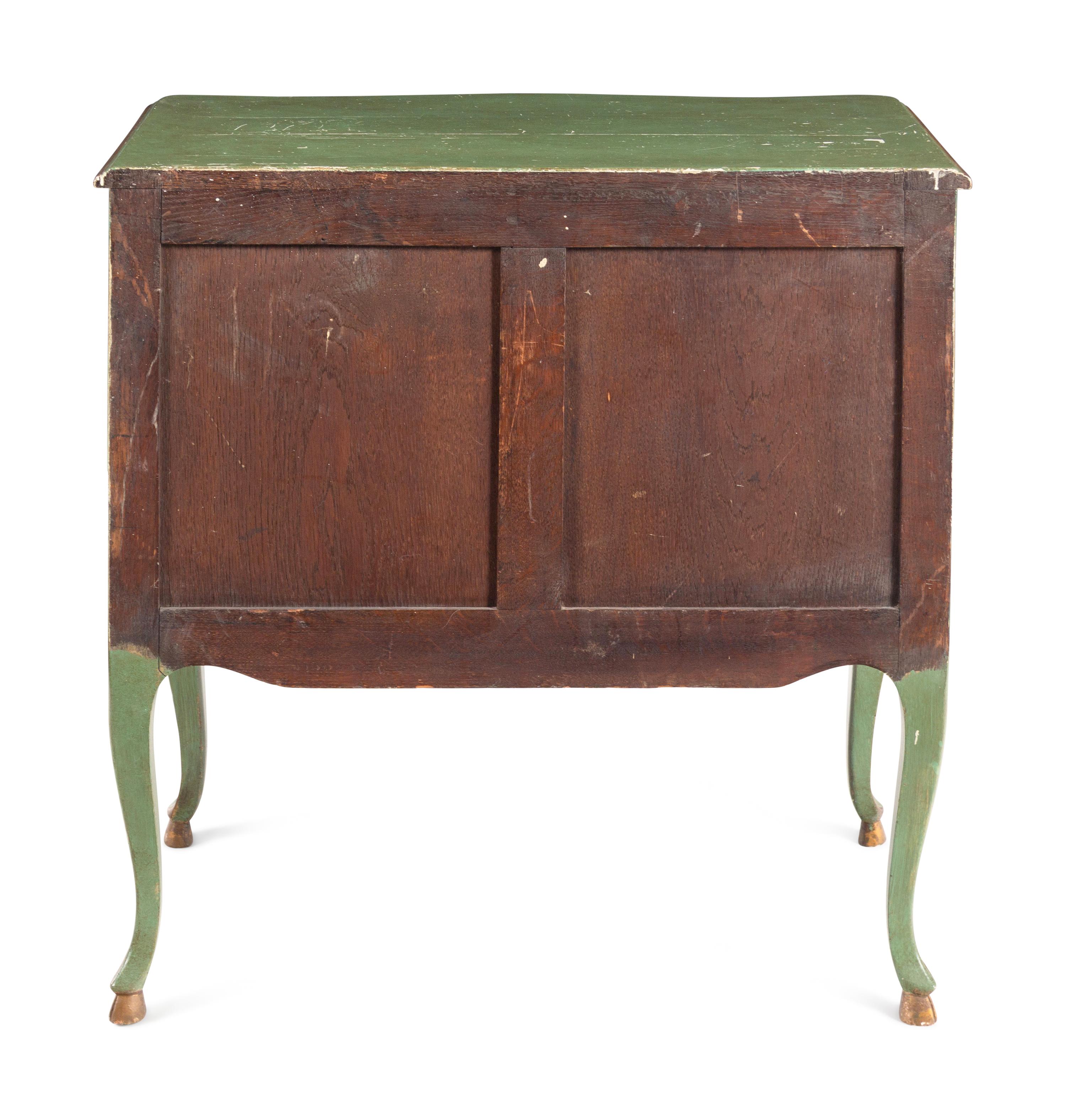 A Louis XV Provincial Style Green-Painted and Parcel-Gilt Commode