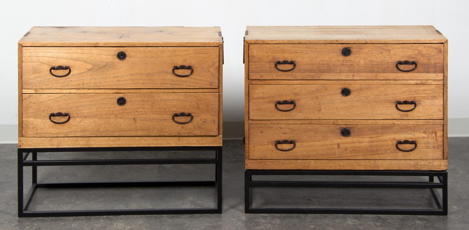 Two Japanese Tansu Chests Height of taller 21 3/4 x width 33 1/2 x depth 15 1/2 inches (without stand). — 19TH CENTURY WITH LATER BASES