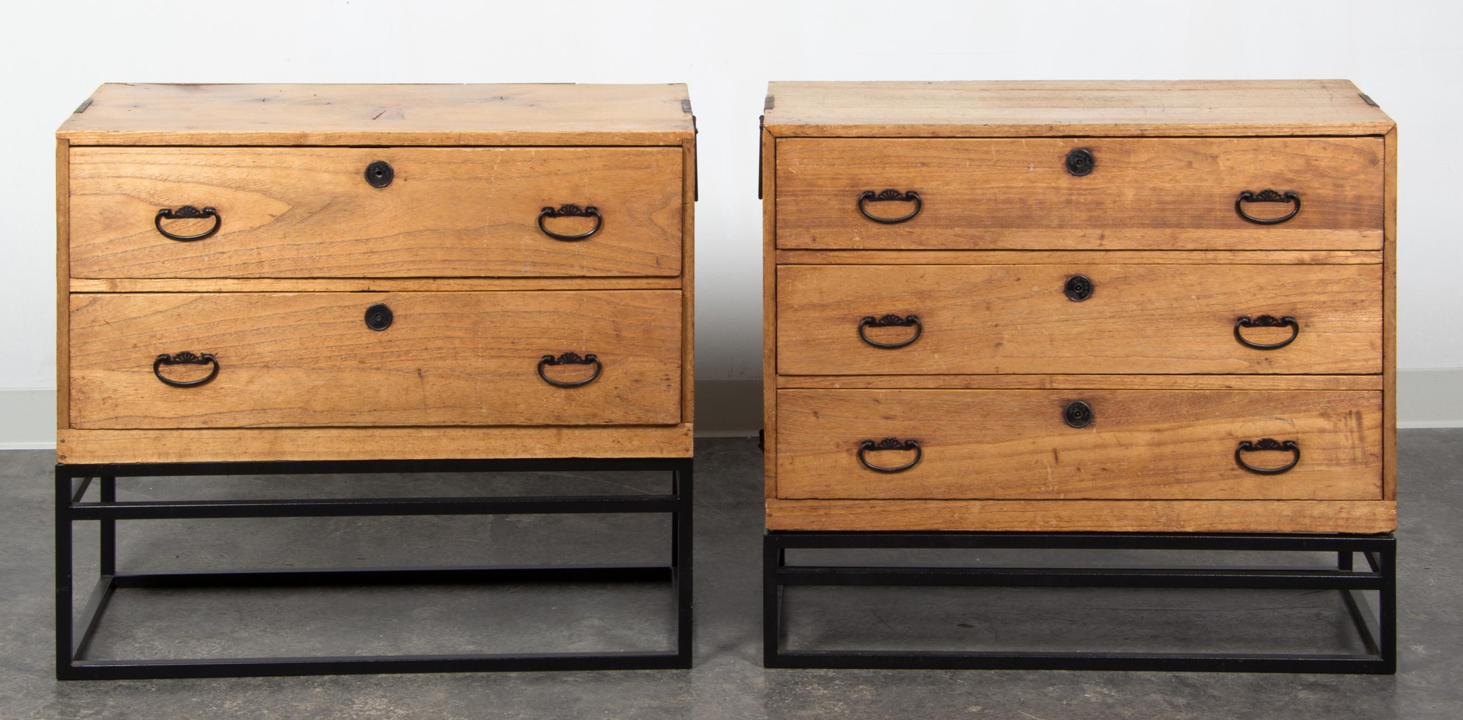 Two Japanese Tansu Chests Height of taller 21 3/4 x width 33 1/2 x depth 15 1/2 inches (without stand). — 19TH CENTURY WITH LATER BASES