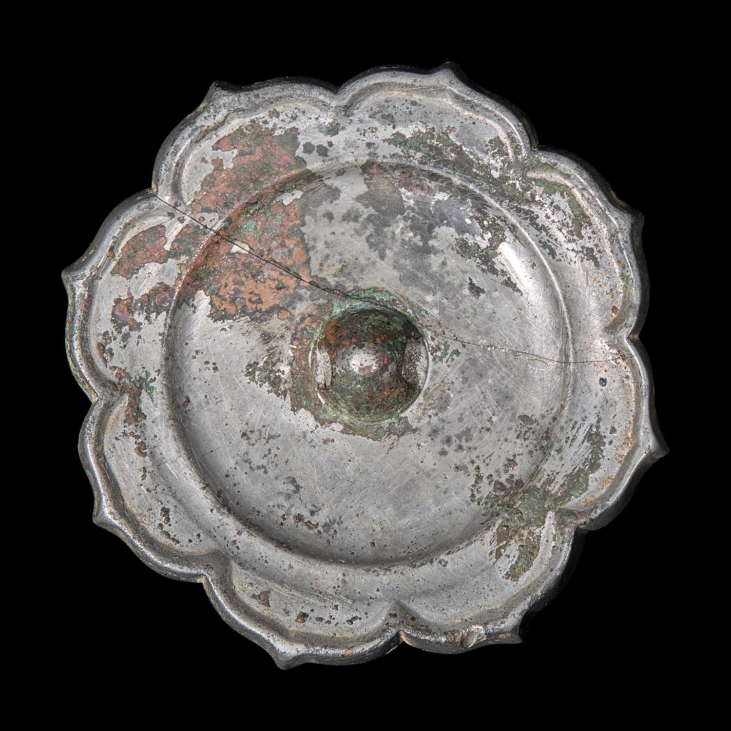 A Small Chinese Silvered Bronze Mirror, Tang Dynasty 唐代 葵花鏡