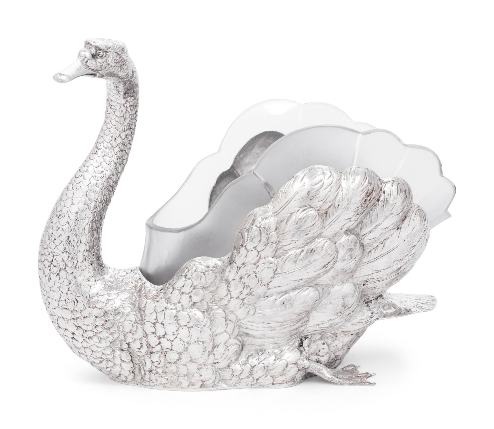 A German Silver and Frosted Glass Swan Centerpiece