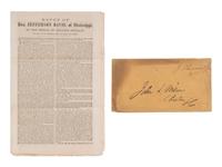 [CIVIL WAR]. Printing of a Jefferson Davis speech sent in a free-franked envelope from CSA Sen. James Chestnut.