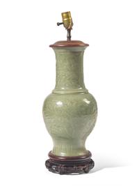 A Chinese Longquan Celadon Vase, Now Mounted as a Lamp