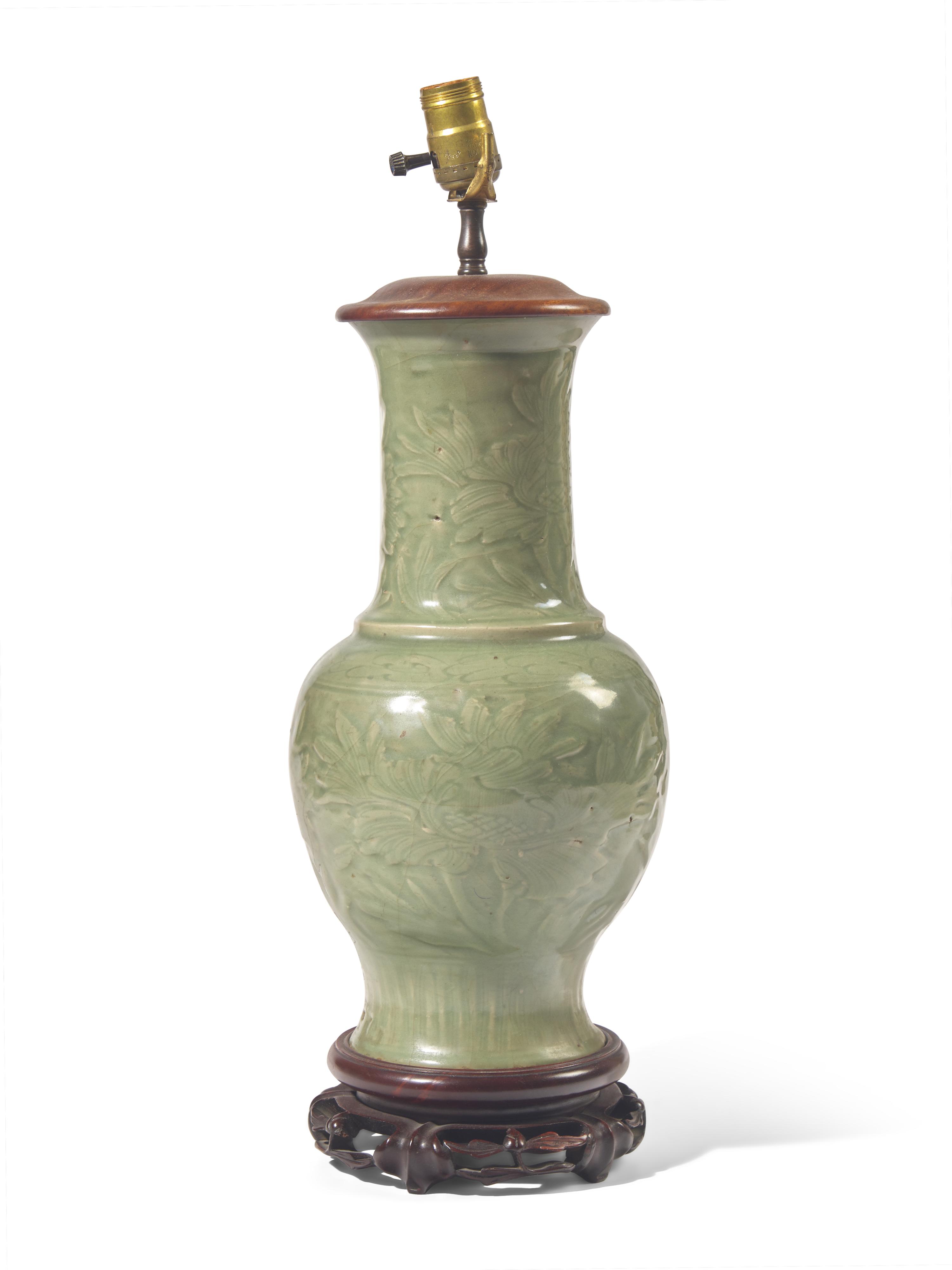 A Chinese Longquan Celadon Vase, Now Mounted as a Lamp