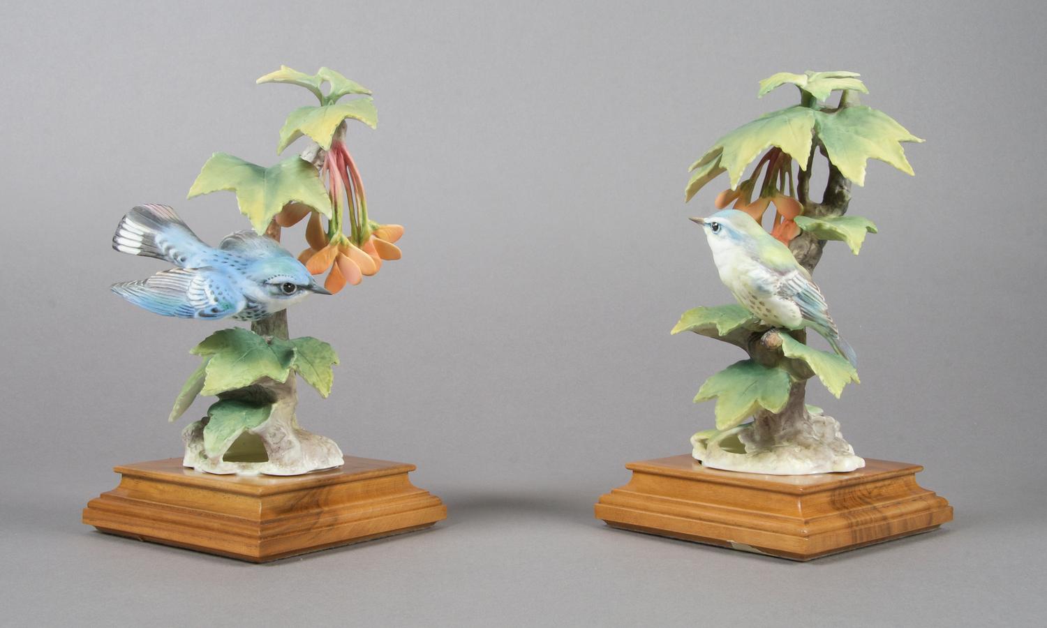 A Pair of Royal Worcester Dorothy Doughty Birds, Cerulean Warbler, Height 9 inches.