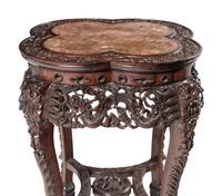 A Chinese Export Carved Hardwood Marble-Inset Side Table