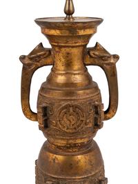 A Chinese Archaic Style Gilt Metal Lamp in the Manner of James Mont