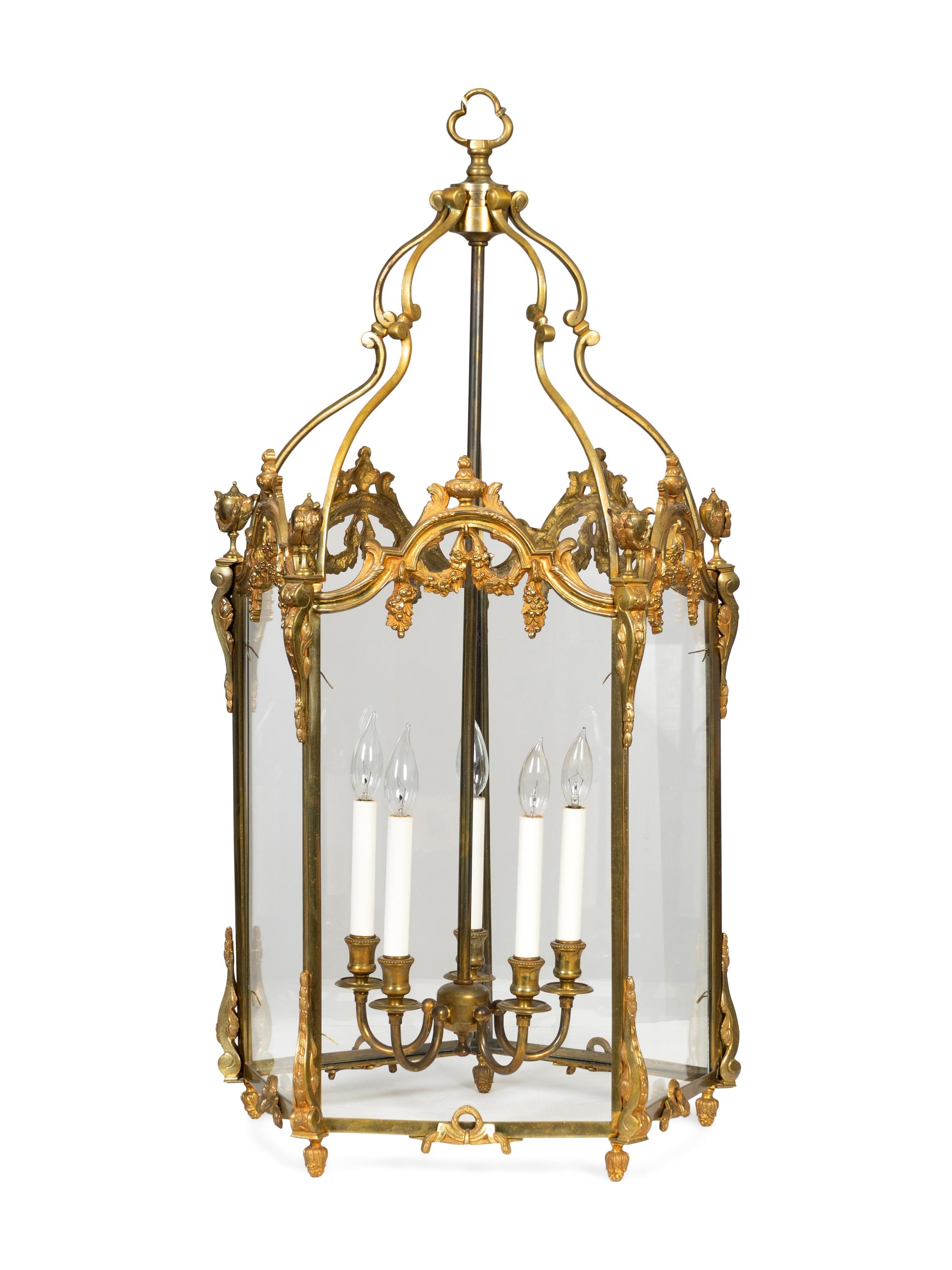 A Pair of Louis XVI Style Gilt Metal Hall Lanterns — 20TH CENTURY