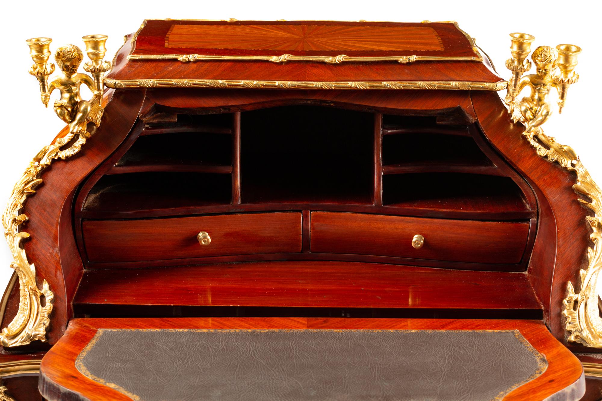 A Louis XV Style Gilt Bronze Mounted Marquetry Bureau de Dame