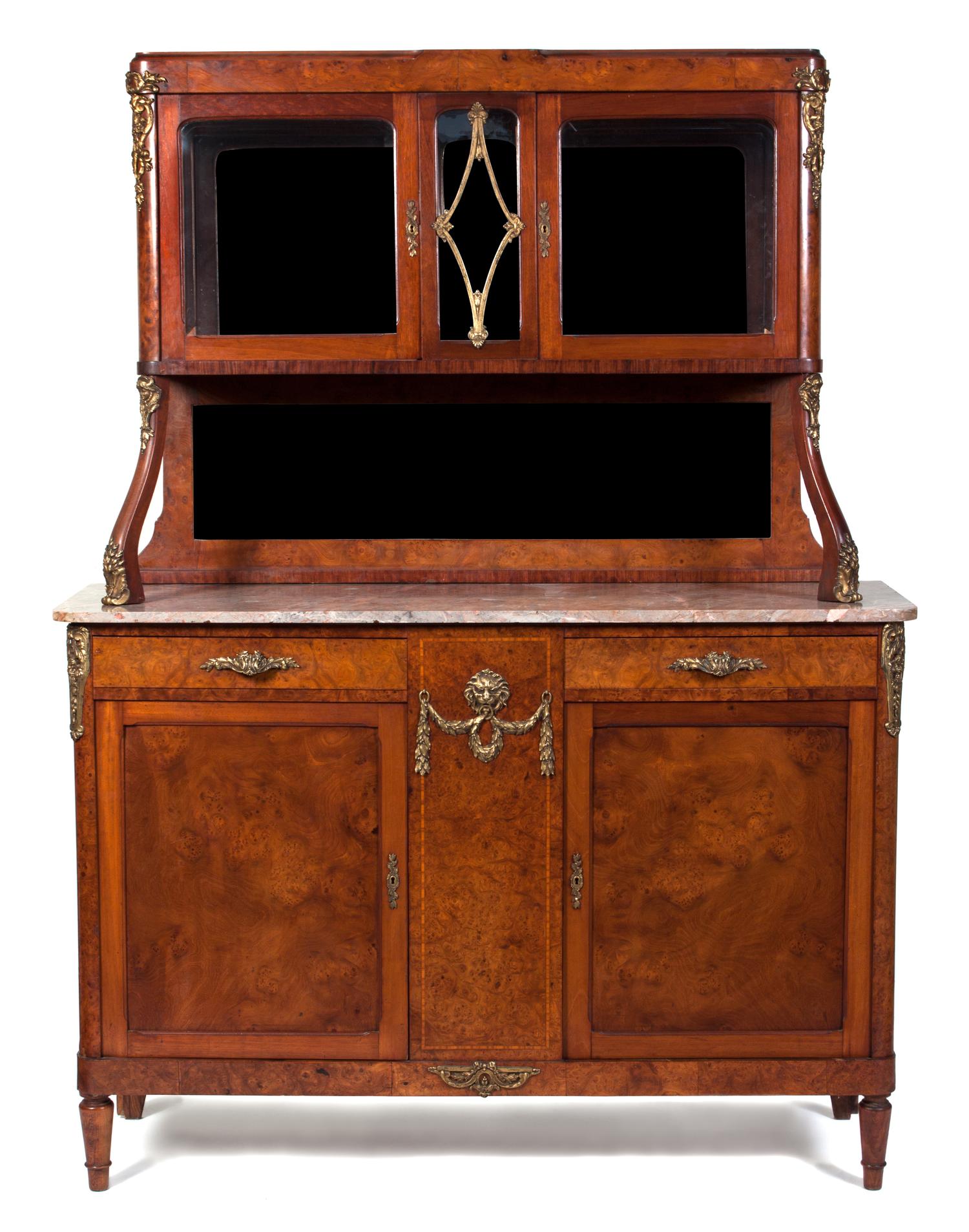 A French Gilt Bronze Mounted Burlwood Serving Cabinet Height 78 1/2 x width 58 1/2 x depth 19 5/8 inches. — LATE 19TH CENTURY