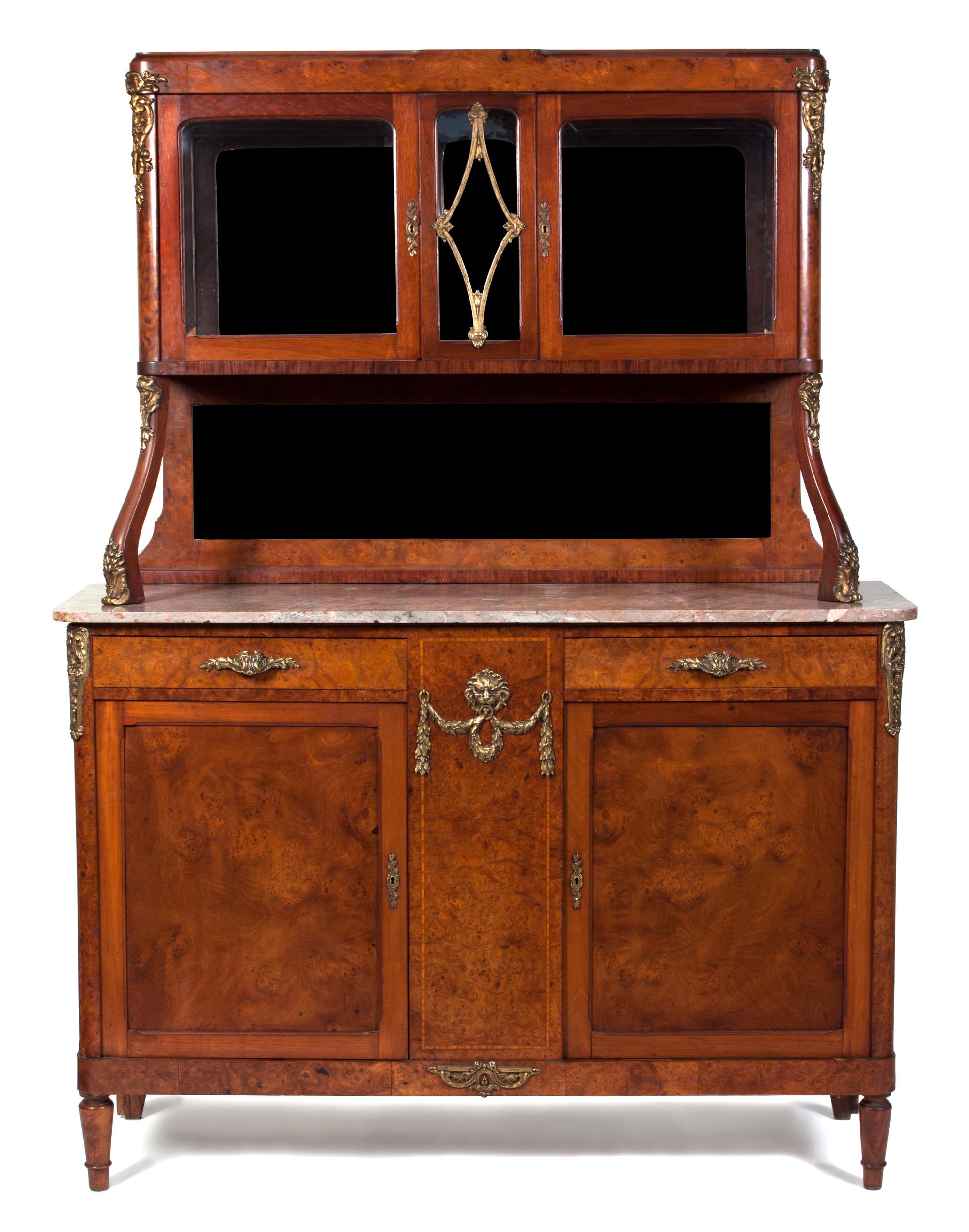 A French Gilt Bronze Mounted Burlwood Serving Cabinet Height 78 1/2 x width 58 1/2 x depth 19 5/8 inches. — LATE 19TH CENTURY