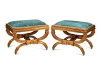 A Pair of Italian Neoclassical Style Carved Giltwood Curule-Form Benches